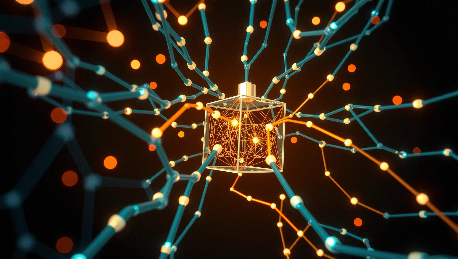 Abstract AI and Machine Learning visualization with glowing neural networks